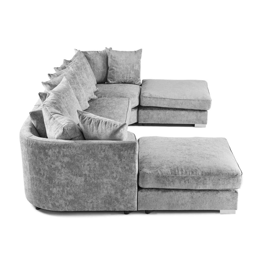Bishop U Shape Scatter Back Sofa Set Grey | Premium Scatter Back Chenille Fabric Lounge Suite | Modular Sectional Couch with Footstool | Large Living Room Furniture