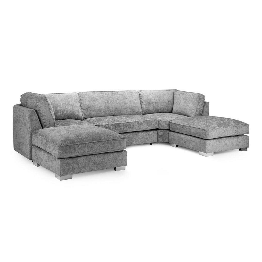  Bishop U Shape High Back Sofa Set Grey | Premium High Back Chenille Fabric Lounge Suite | Modular Sectional Couch with Footstool | Large Living Room Furniture