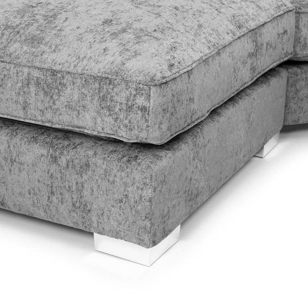 Bishop U Shape Scatter Back Sofa Set Grey | Premium Scatter Back Chenille Fabric Lounge Suite | Modular Sectional Couch with Footstool | Large Living Room Furniture