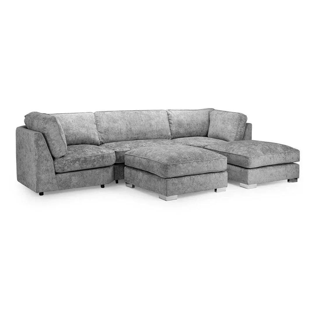  Bishop U Shape High Back Sofa Set Grey | Premium High Back Chenille Fabric Lounge Suite | Modular Sectional Couch with Footstool | Large Living Room Furniture