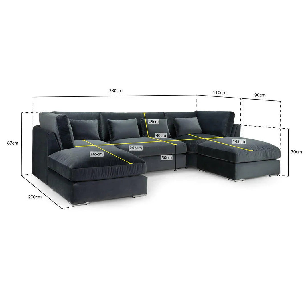 Belgravia U Shape High Back Sofa Set | Premium High Back Plush Velvet Lounge Suite | Modular Sectional Couch with Footstool | Large Living Room Furniture