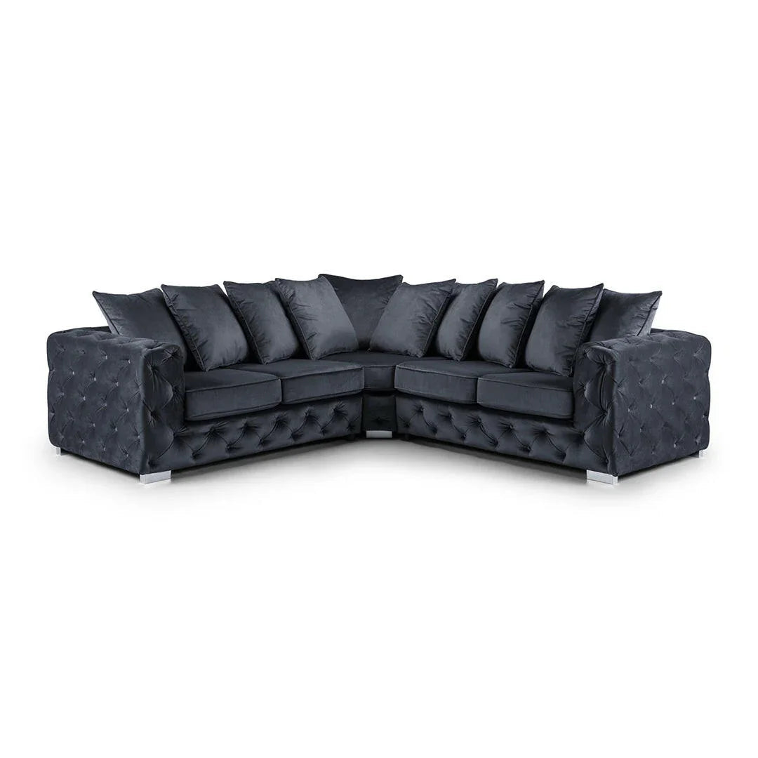 Ashton Range Chesterfield Corner Sofa Belgravia Grey Plush Velvet