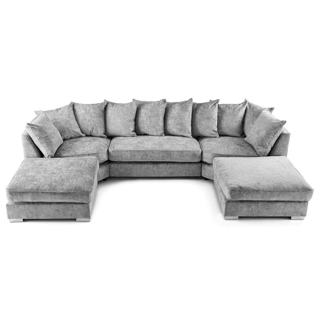 Bishop U Shape Scatter Back Sofa Set Grey | Premium Scatter Back Chenille Fabric Lounge Suite | Modular Sectional Couch with Footstool | Large Living Room Furniture