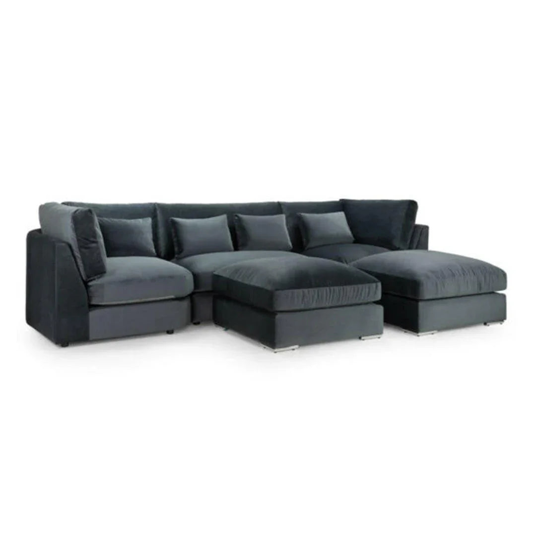 Belgravia U Shape High Back Sofa Set | Premium High Back Plush Velvet Lounge Suite | Modular Sectional Couch with Footstool | Large Living Room Furniture