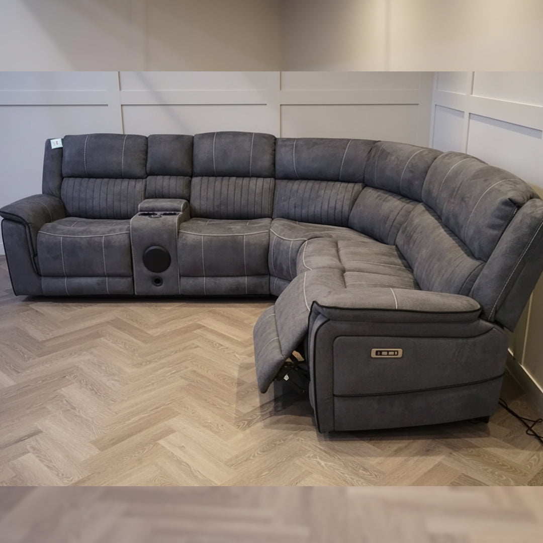 Geneva Pro Fabric Electric Recliner Corner Sofa With Cup Holders - Fabric Corner Sofa With Cooling Cup-Holders/LED Lights/Bluetooth Speakers/Wireless Charging Pad/USB Charging Ports