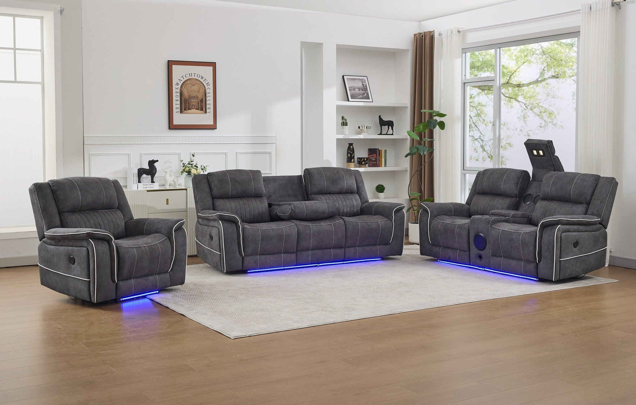 Geneva Pro Fabric Electric Recliner Sofa 3+2 Seater Set - 3+2 Seater Sofa With Bluetooth/Cooling Cup-Holders/LED Lights Island of Comfort Ltd
