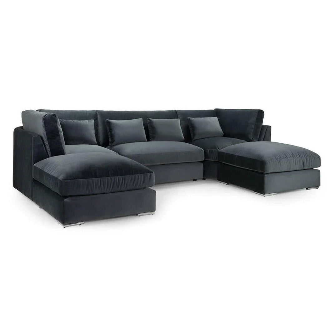 Belgravia U Shape High Back Sofa Set | Premium High Back Plush Velvet Lounge Suite | Modular Sectional Couch with Footstool | Large Living Room Furniture