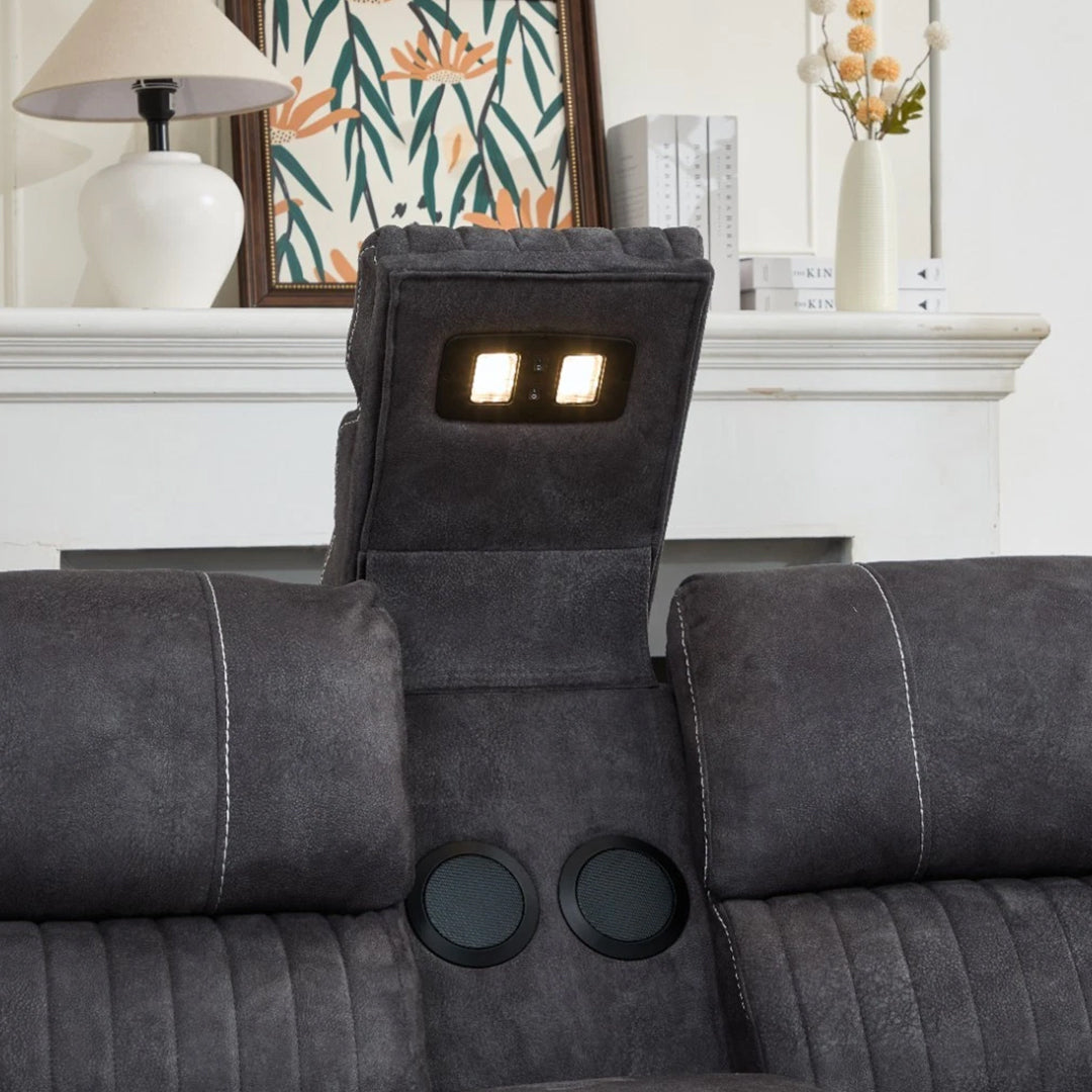 Geneva Pro Fabric Electric Recliner Corner Sofa With Cup Holders - Fabric Corner Sofa With Cooling Cup-Holders/LED Lights/Bluetooth Speakers/Wireless Charging Pad/USB Charging Ports