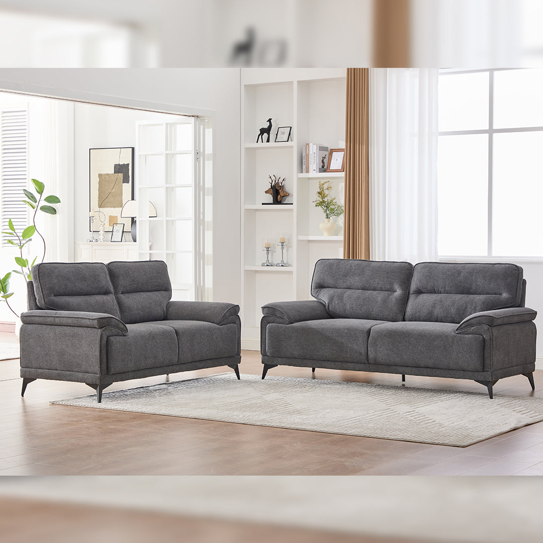 Antonio 3+2 Seater Fabric Sofa Set (Grey/Dark Grey/Green)-5 Seater Living Room Furniture Suite with High-Density Foam Cushions, Soft Upholstery