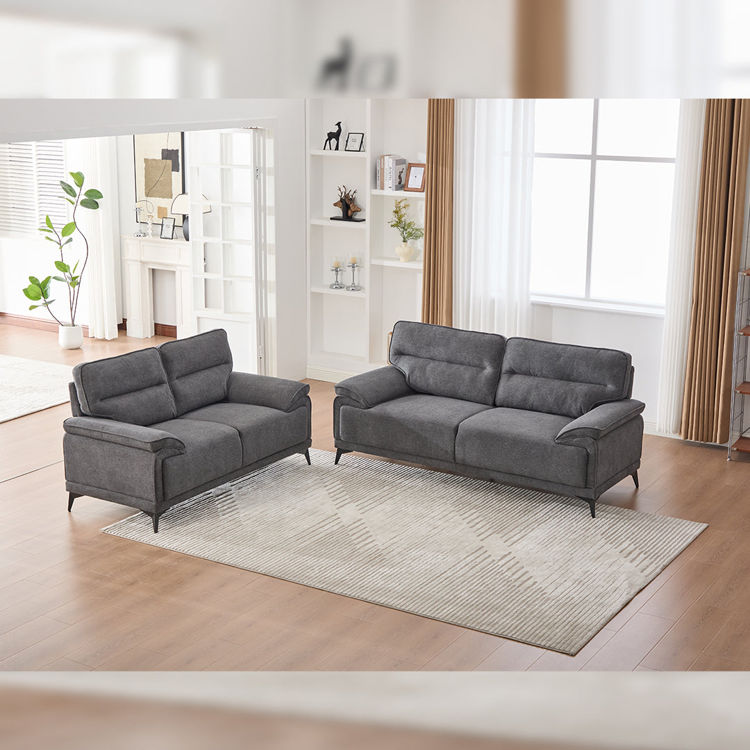 Antonio 3+2 Seater Fabric Sofa Set (Grey/Dark Grey/Green)-5 Seater Living Room Furniture Suite with High-Density Foam Cushions, Soft Upholstery