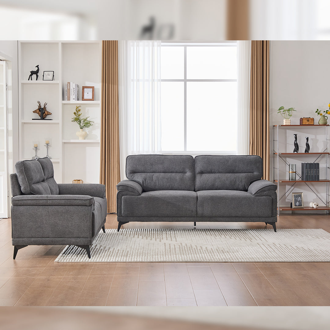 Antonio 3+2 Seater Fabric Sofa Set (Grey/Dark Grey/Green)-5 Seater Living Room Furniture Suite with High-Density Foam Cushions, Soft Upholstery