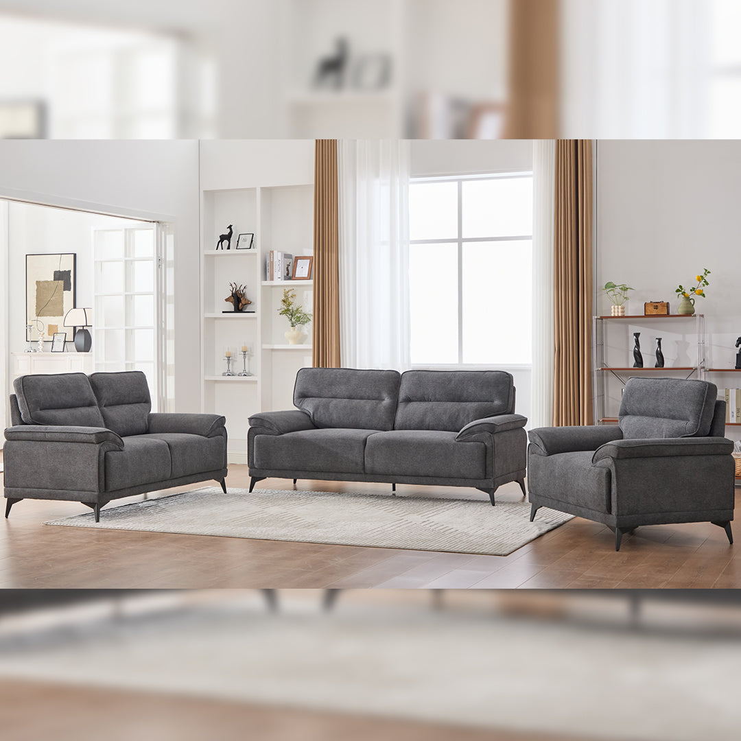 Antonio 3+2 Seater Fabric Sofa Set (Grey/Dark Grey/Green)-5 Seater Living Room Furniture Suite with High-Density Foam Cushions, Soft Upholstery