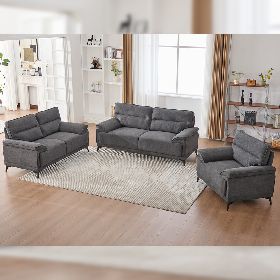 Antonio 3+2 Seater Fabric Sofa Set (Grey/Dark Grey/Green)-5 Seater Living Room Furniture Suite with High-Density Foam Cushions, Soft Upholstery