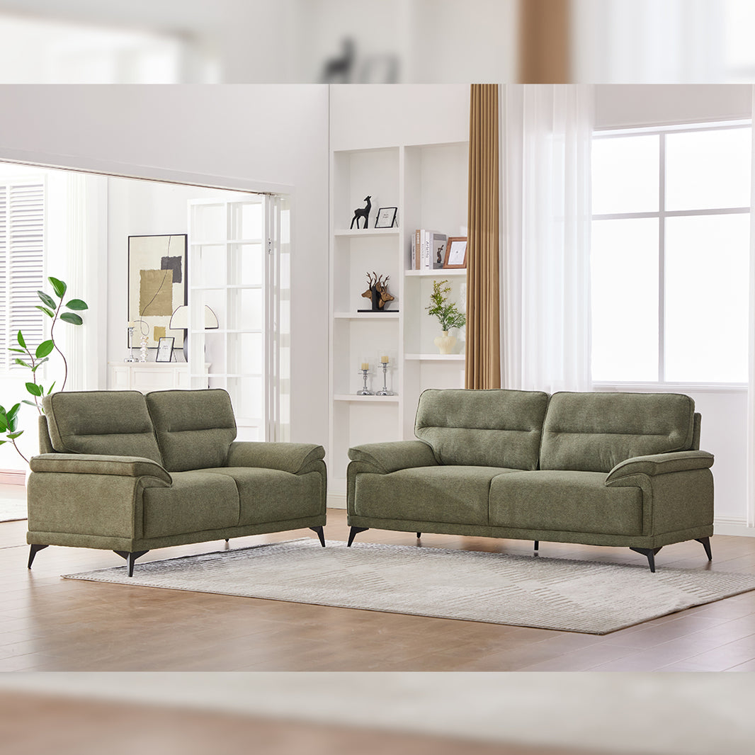 Antonio 3+2 Seater Fabric Sofa Set (Grey/Dark Grey/Green)-5 Seater Living Room Furniture Suite with High-Density Foam Cushions, Soft Upholstery