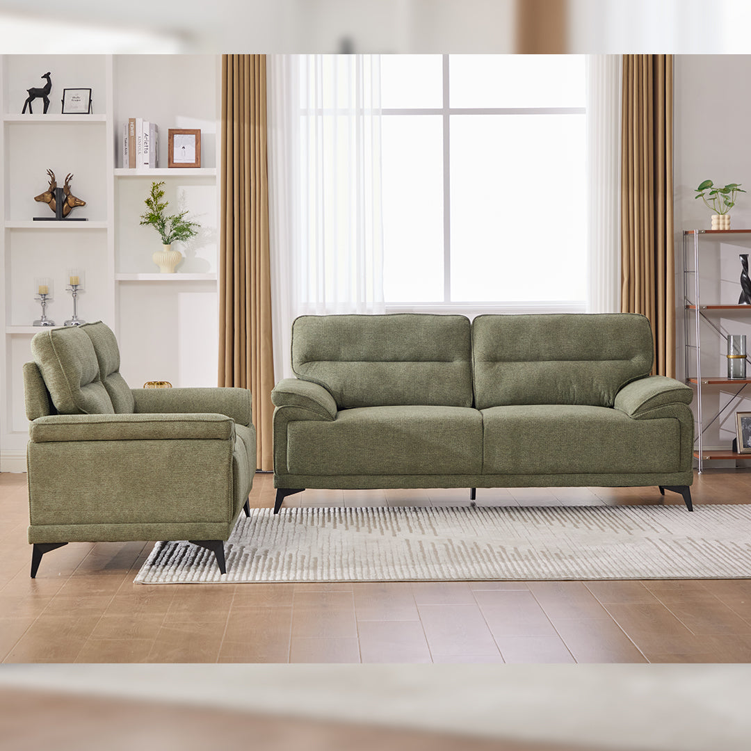 Antonio 3+2 Seater Fabric Sofa Set (Grey/Dark Grey/Green)-5 Seater Living Room Furniture Suite with High-Density Foam Cushions, Soft Upholstery