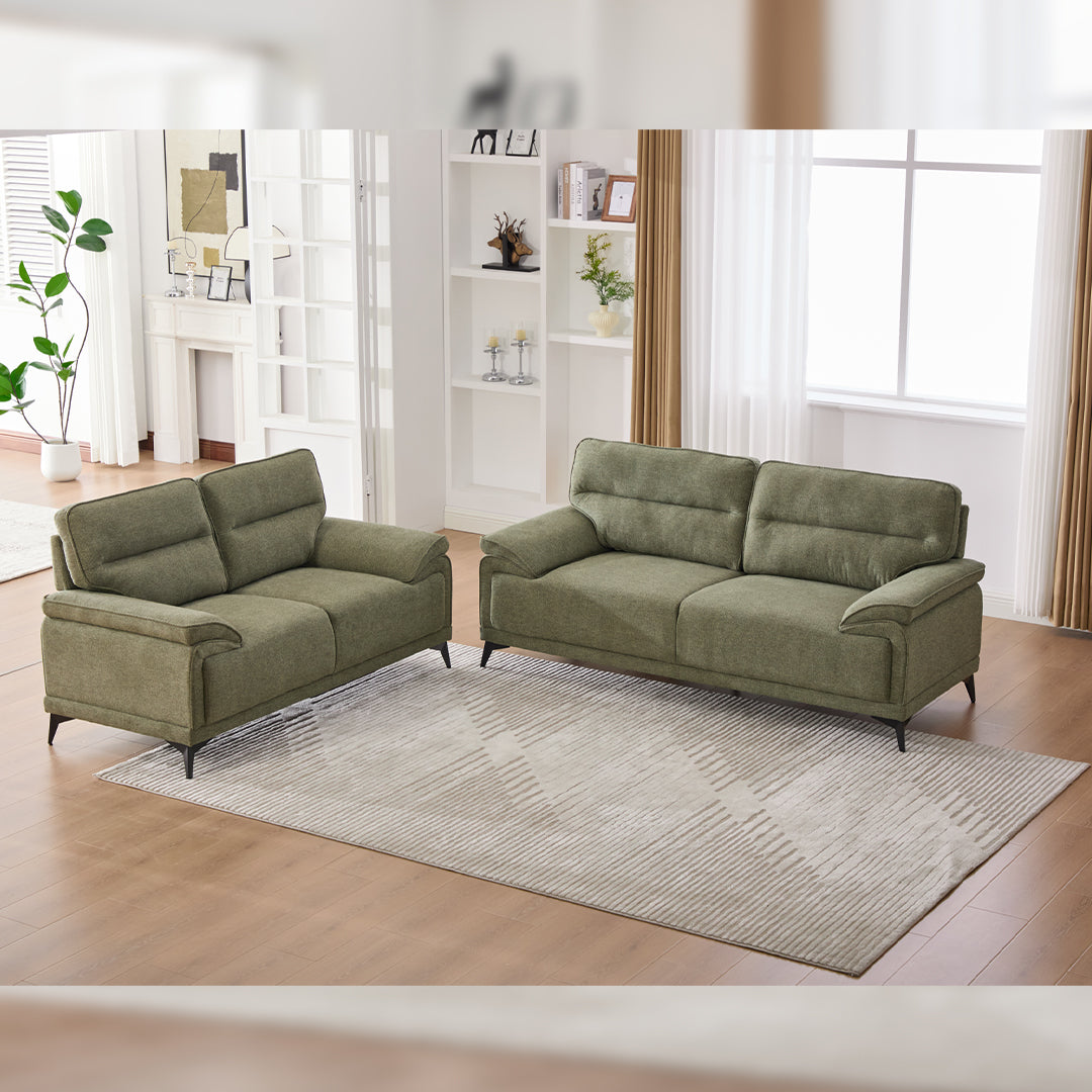 Antonio 3+2 Seater Fabric Sofa Set (Grey/Dark Grey/Green)-5 Seater Living Room Furniture Suite with High-Density Foam Cushions, Soft Upholstery