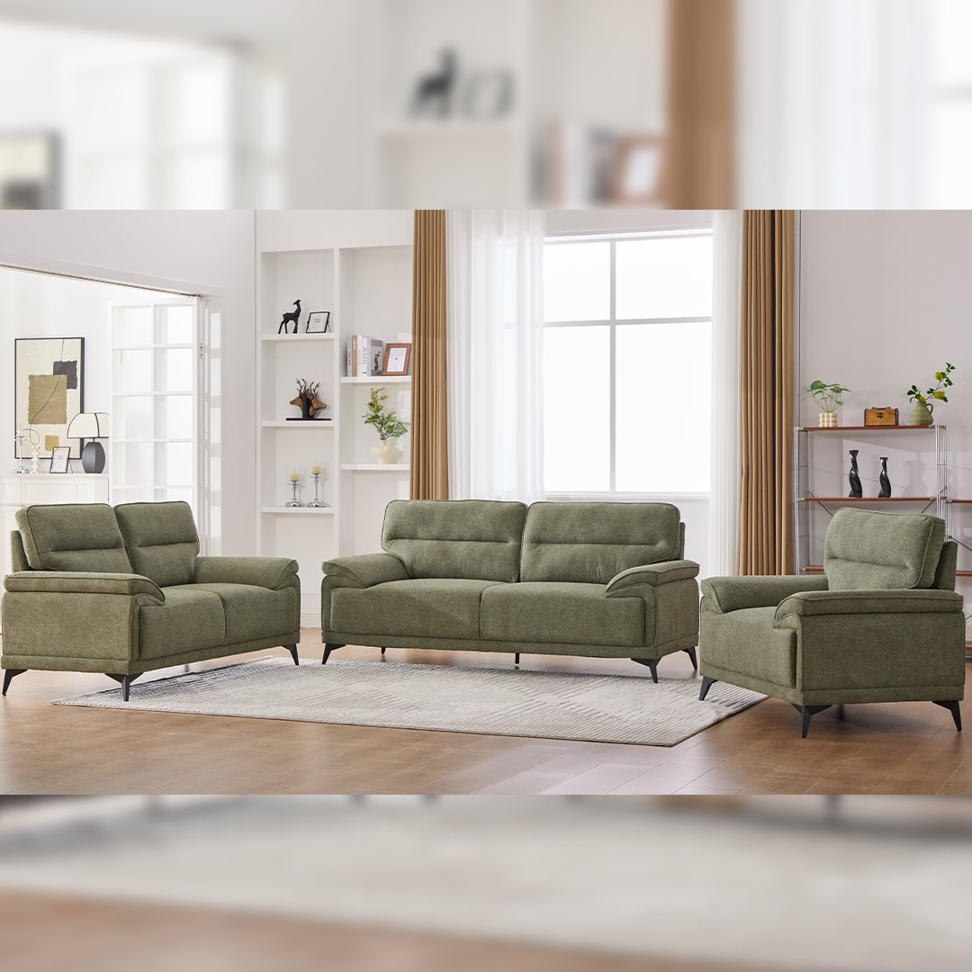 Antonio 3+2 Seater Fabric Sofa Set (Grey/Dark Grey/Green)-5 Seater Living Room Furniture Suite with High-Density Foam Cushions, Soft Upholstery