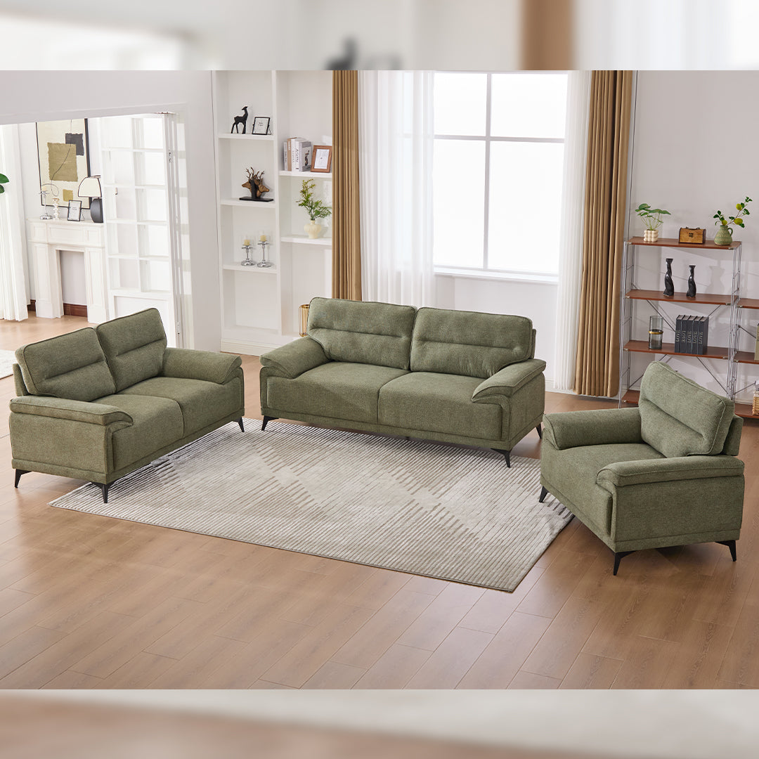 Antonio 3+2 Seater Fabric Sofa Set (Grey/Dark Grey/Green)-5 Seater Living Room Furniture Suite with High-Density Foam Cushions, Soft Upholstery