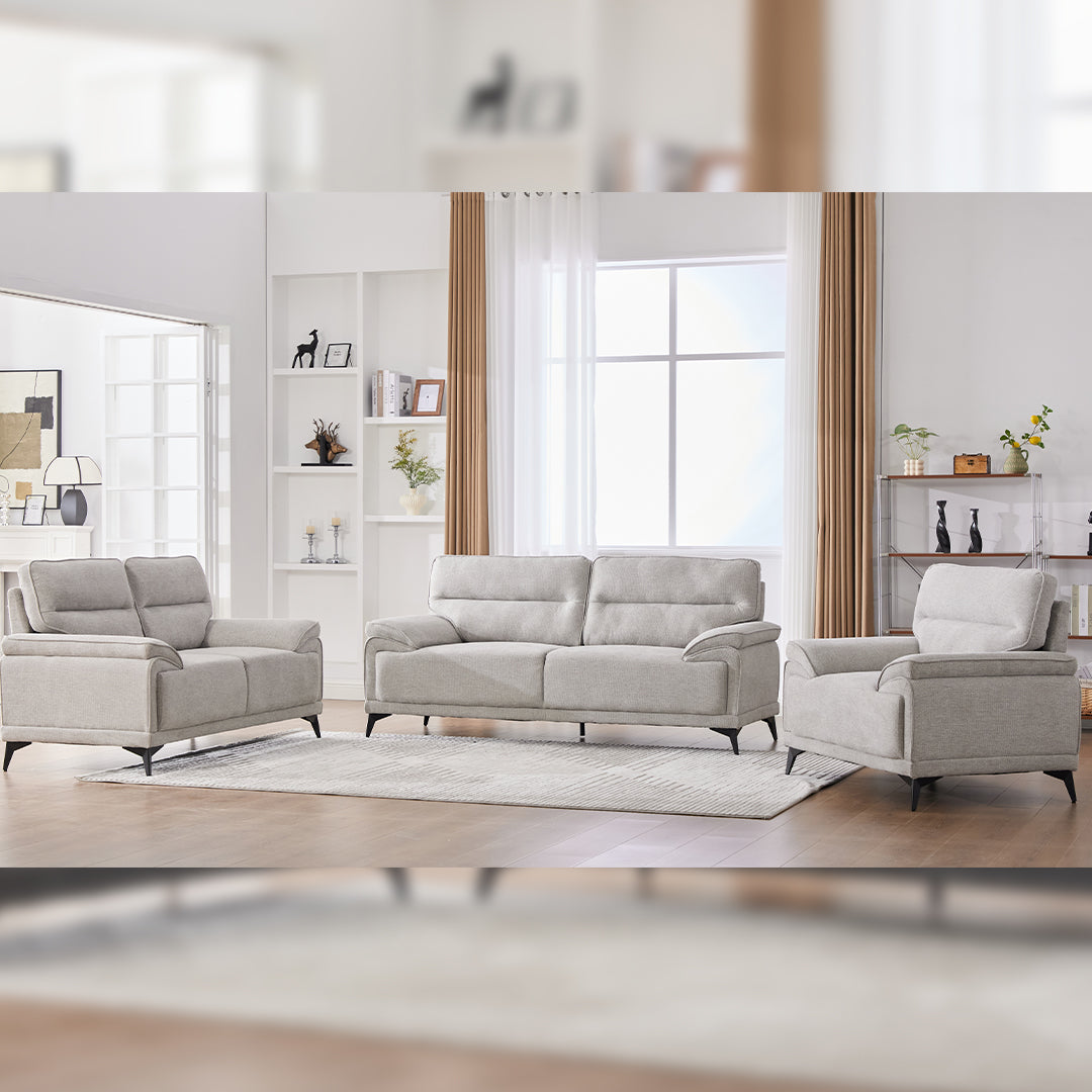 Antonio 3+2 Seater Fabric Sofa Set (Grey/Dark Grey/Green)-5 Seater Living Room Furniture Suite with High-Density Foam Cushions, Soft Upholstery