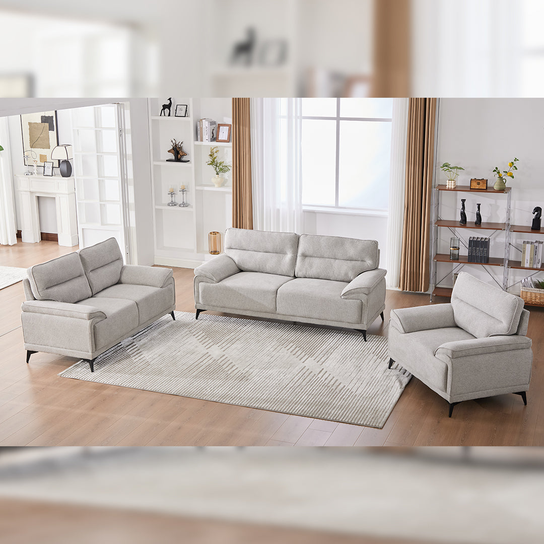 Antonio 3+2 Seater Fabric Sofa Set (Grey/Dark Grey/Green)-5 Seater Living Room Furniture Suite with High-Density Foam Cushions, Soft Upholstery