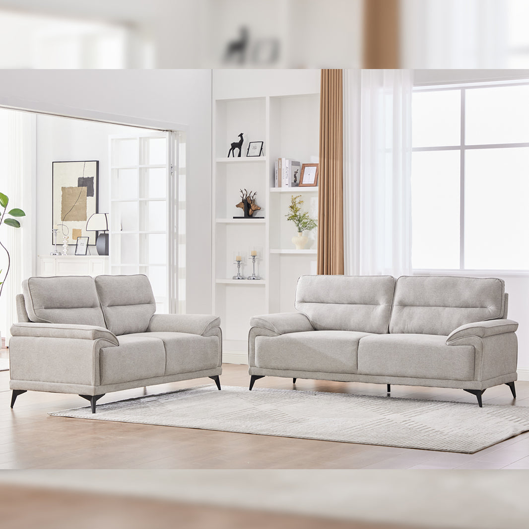 Antonio 3+2 Seater Fabric Sofa Set (Grey/Dark Grey/Green)-5 Seater Living Room Furniture Suite with High-Density Foam Cushions, Soft Upholstery