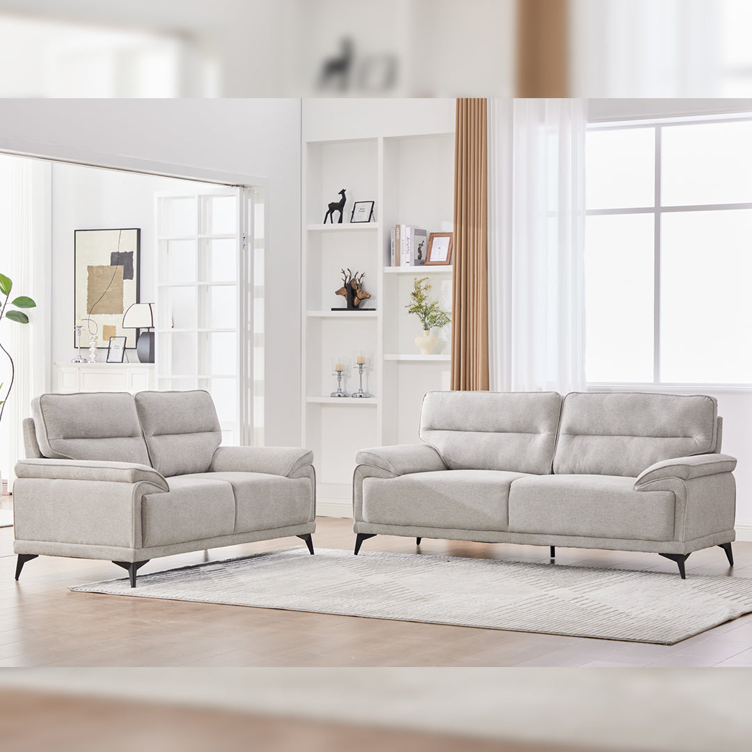 Antonio 3+2 Seater Fabric Sofa Set (Grey/Dark Grey/Green)-5 Seater Living Room Furniture Suite with High-Density Foam Cushions, Soft Upholstery