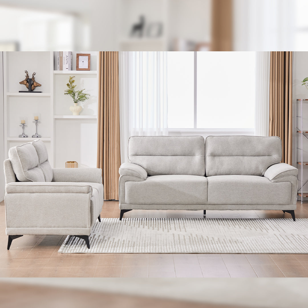 Antonio 3+2 Seater Fabric Sofa Set (Grey/Dark Grey/Green)-5 Seater Living Room Furniture Suite with High-Density Foam Cushions, Soft Upholstery