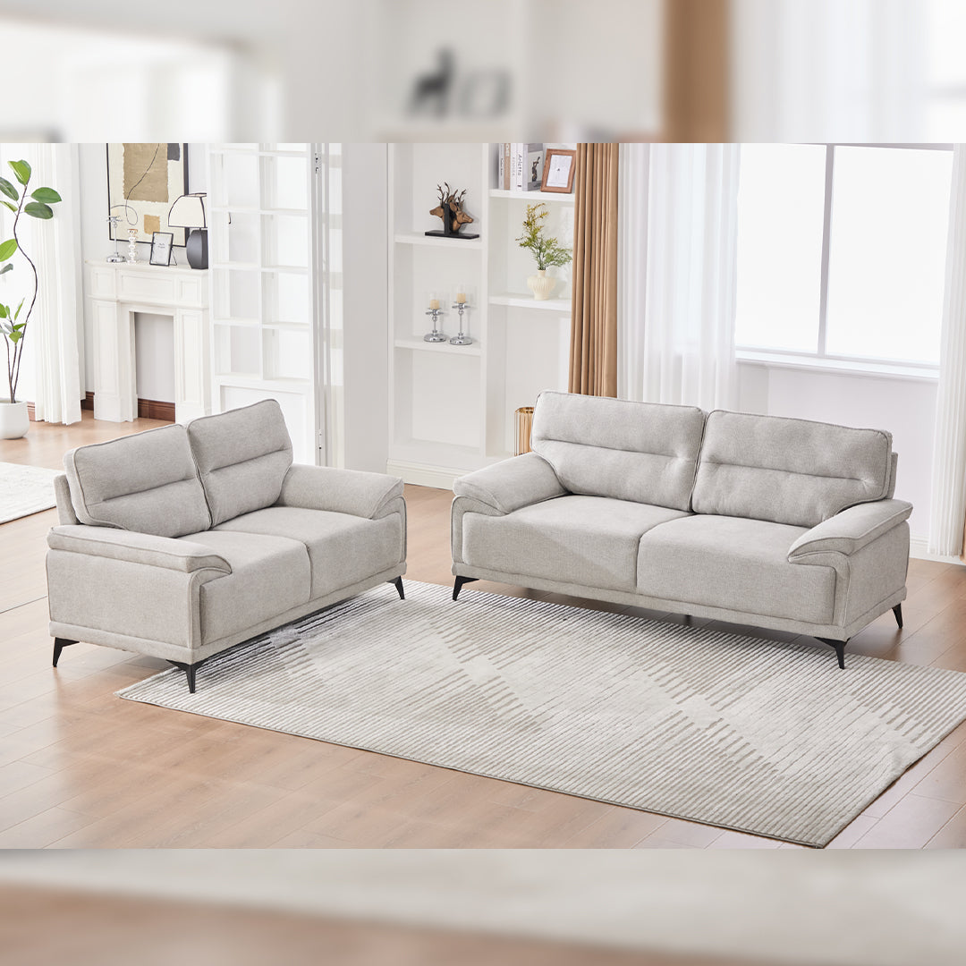 Antonio 3+2 Seater Fabric Sofa Set (Grey/Dark Grey/Green)-5 Seater Living Room Furniture Suite with High-Density Foam Cushions, Soft Upholstery