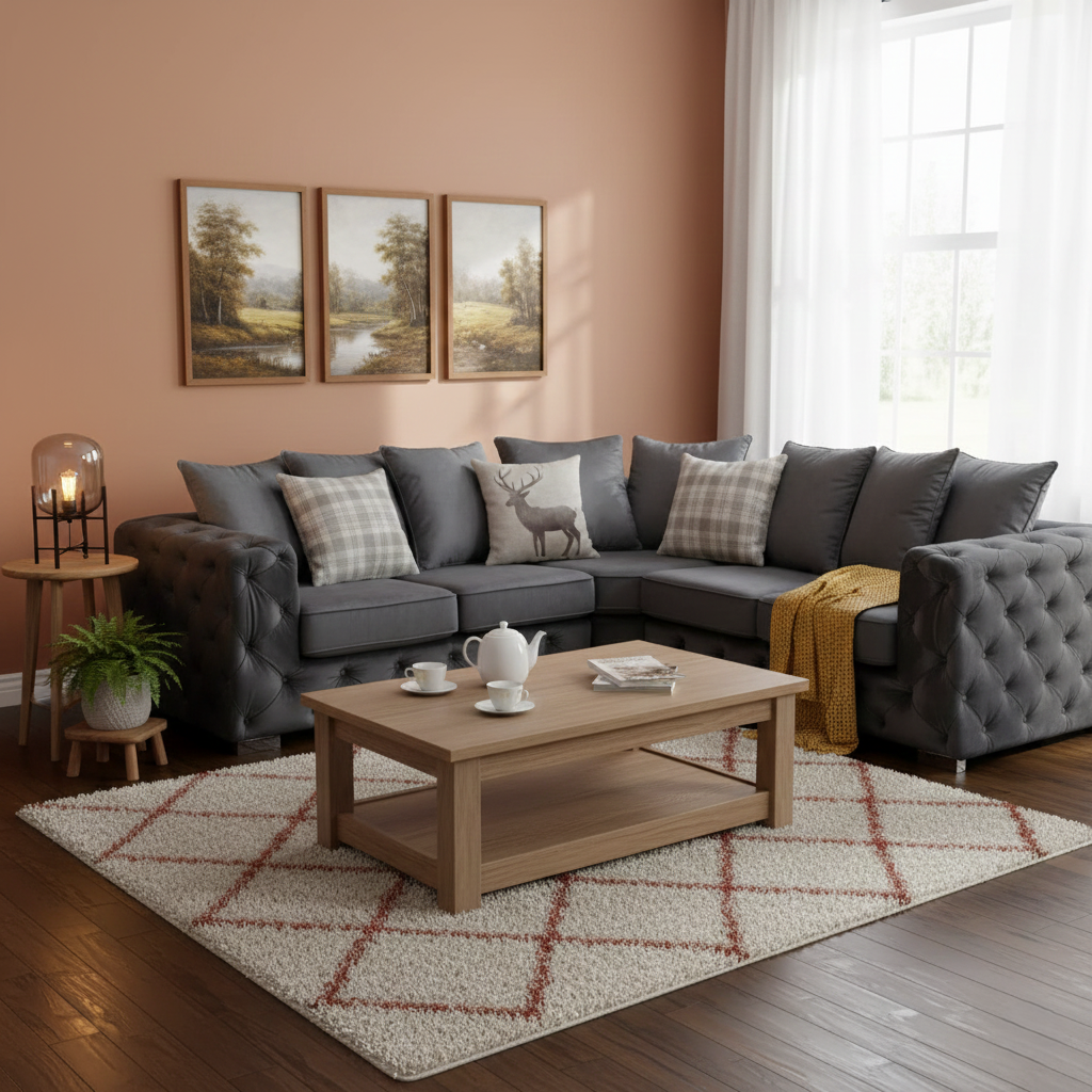 Ashton Range Chesterfield Corner Sofa Belgravia Grey Plush Velvet