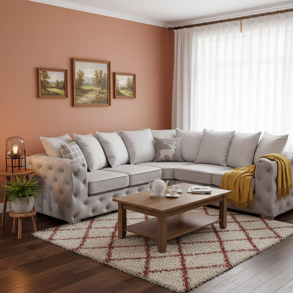 Ashton Range Chesterfield Corner Sofa Silver Plush Velvet