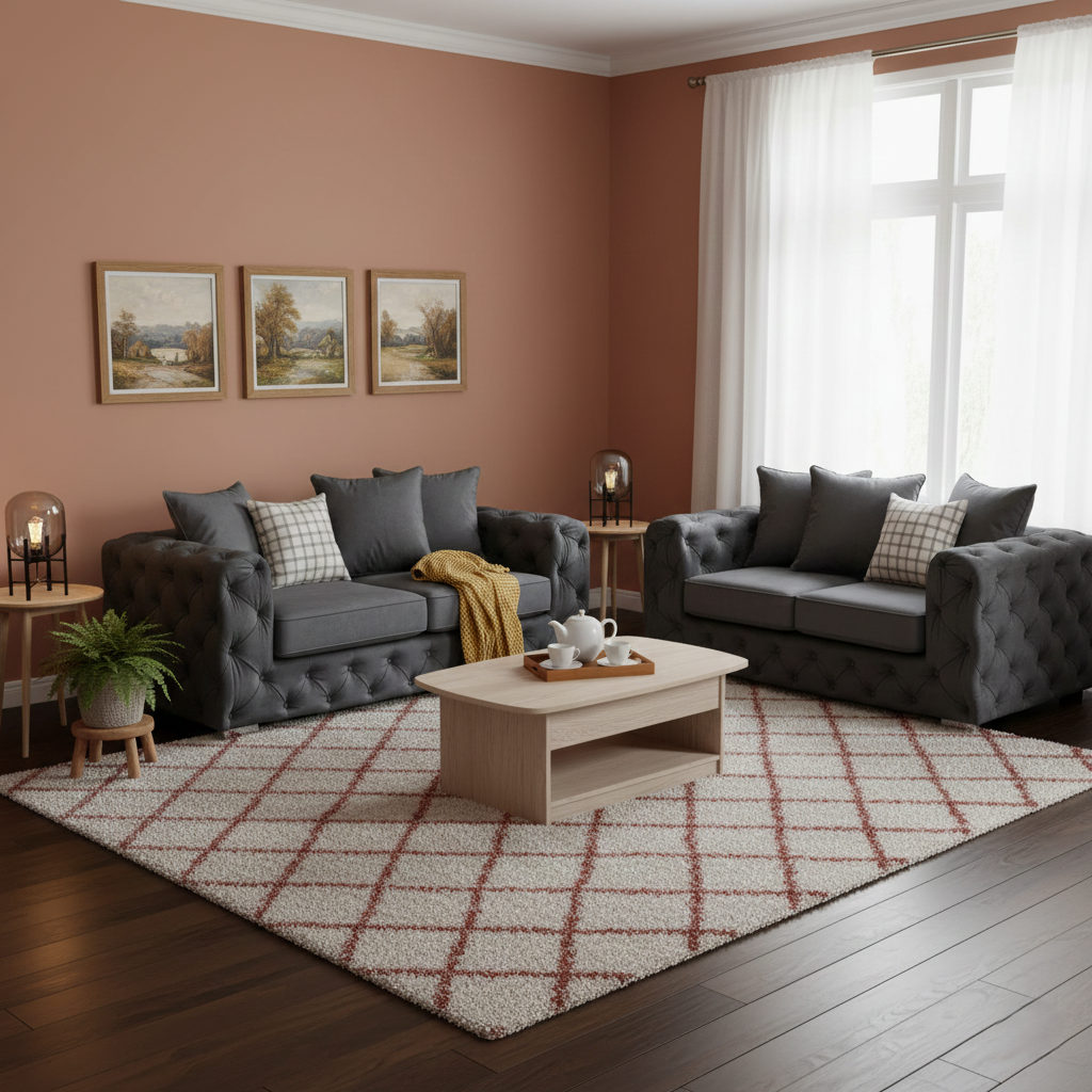 Ashton Range Chesterfield Sofa Set 3+2 Seater Belgravia Grey Plush Velvet