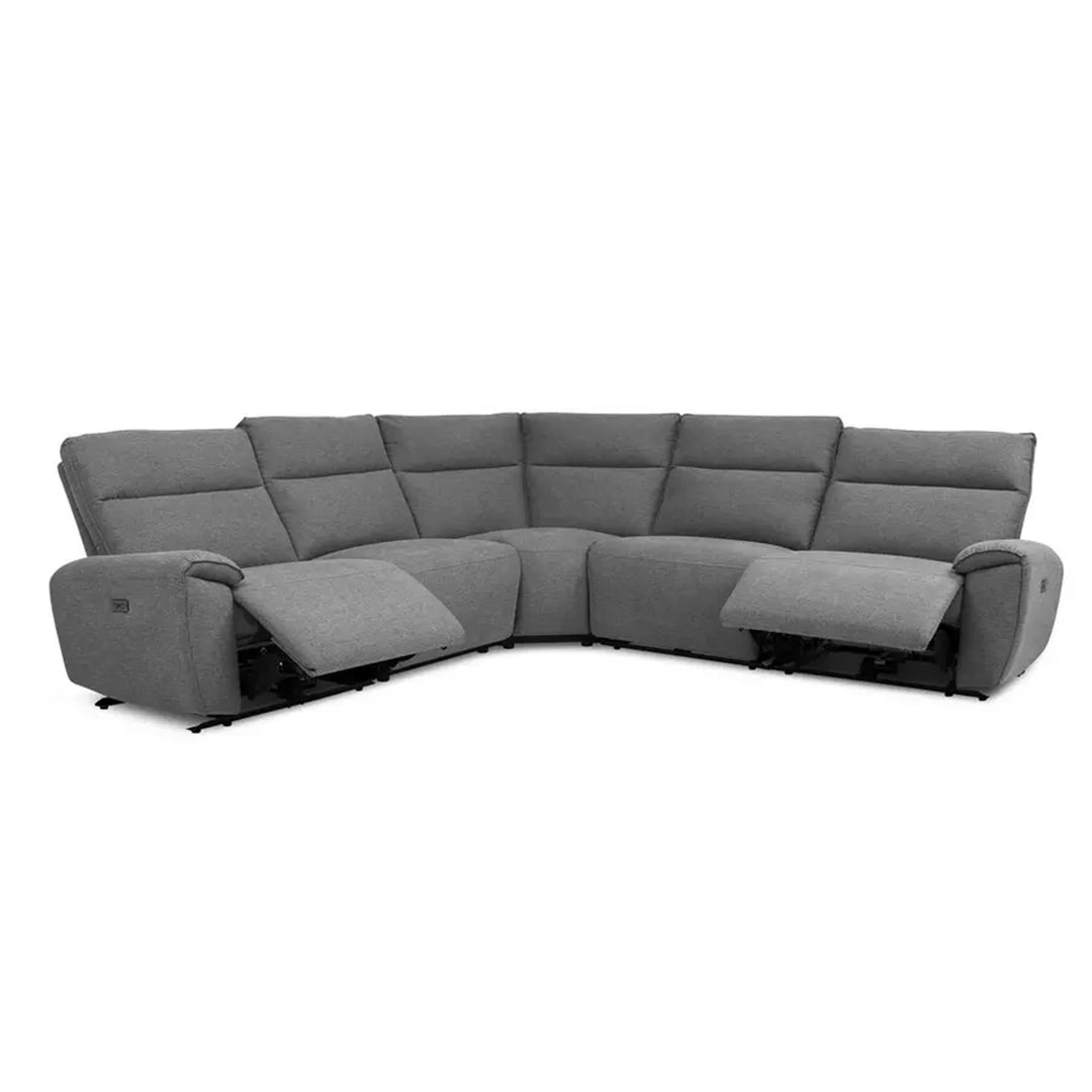 Aussie Express Fabric Recliner Corner Sofa 2 Corner 2 Power Recliner - USB Charging Ports - Type C Ports - Fabric Corner Sofa Grey