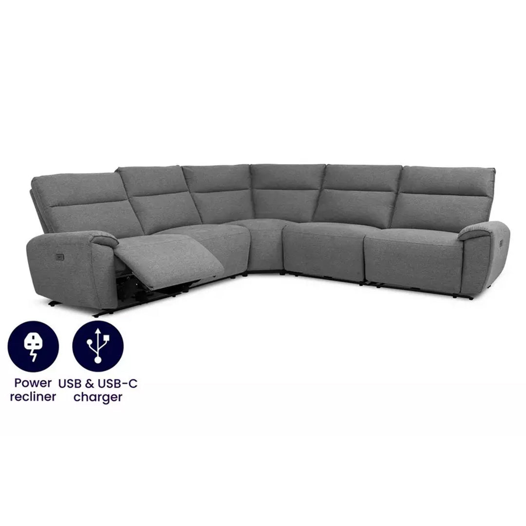 Aussie Express Fabric Recliner Corner Sofa 2 Corner 2 Power Recliner - USB Charging Ports - Type C Ports - Fabric Corner Sofa Grey