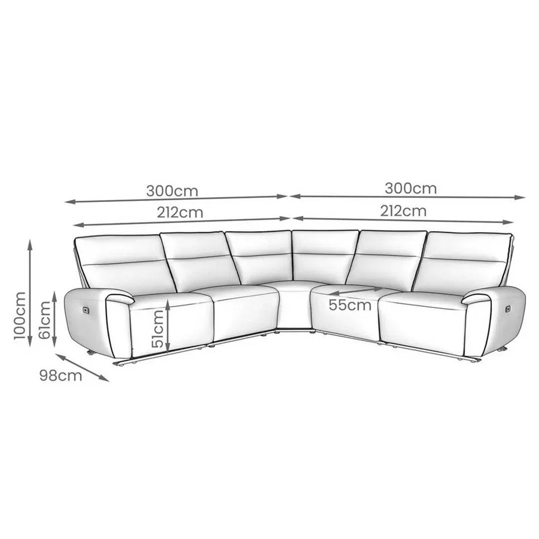 Aussie Express Fabric Recliner Corner Sofa 2 Corner 2 Power Recliner - USB Charging Ports - Type C Ports - Fabric Corner Sofa Grey