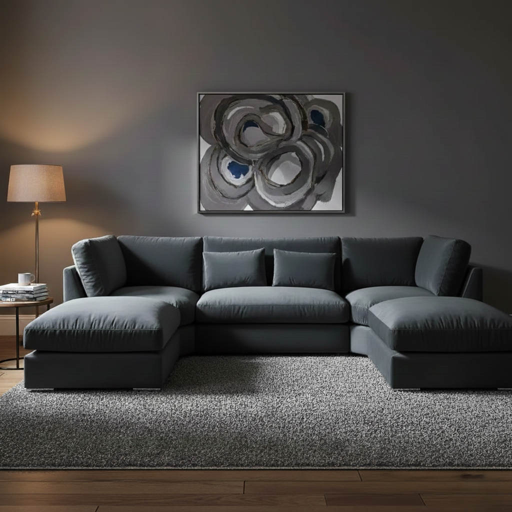 Balgravia U Shape High Back Sofa Set | Premium High Back Plush Velvet Lounge Suite | Modular Sectional Couch with Footstool | Large Living Room Furniture