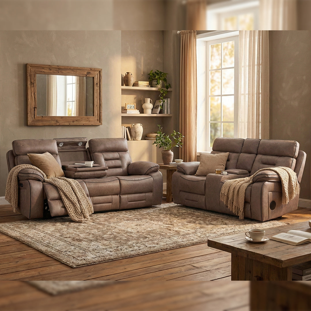 Chelsea Electric Recliner Sofa 3+2 Seater Set - With Cooling Cup-Holders/Bluetooth Speakers/Wireless Charging/USB Charging Ports