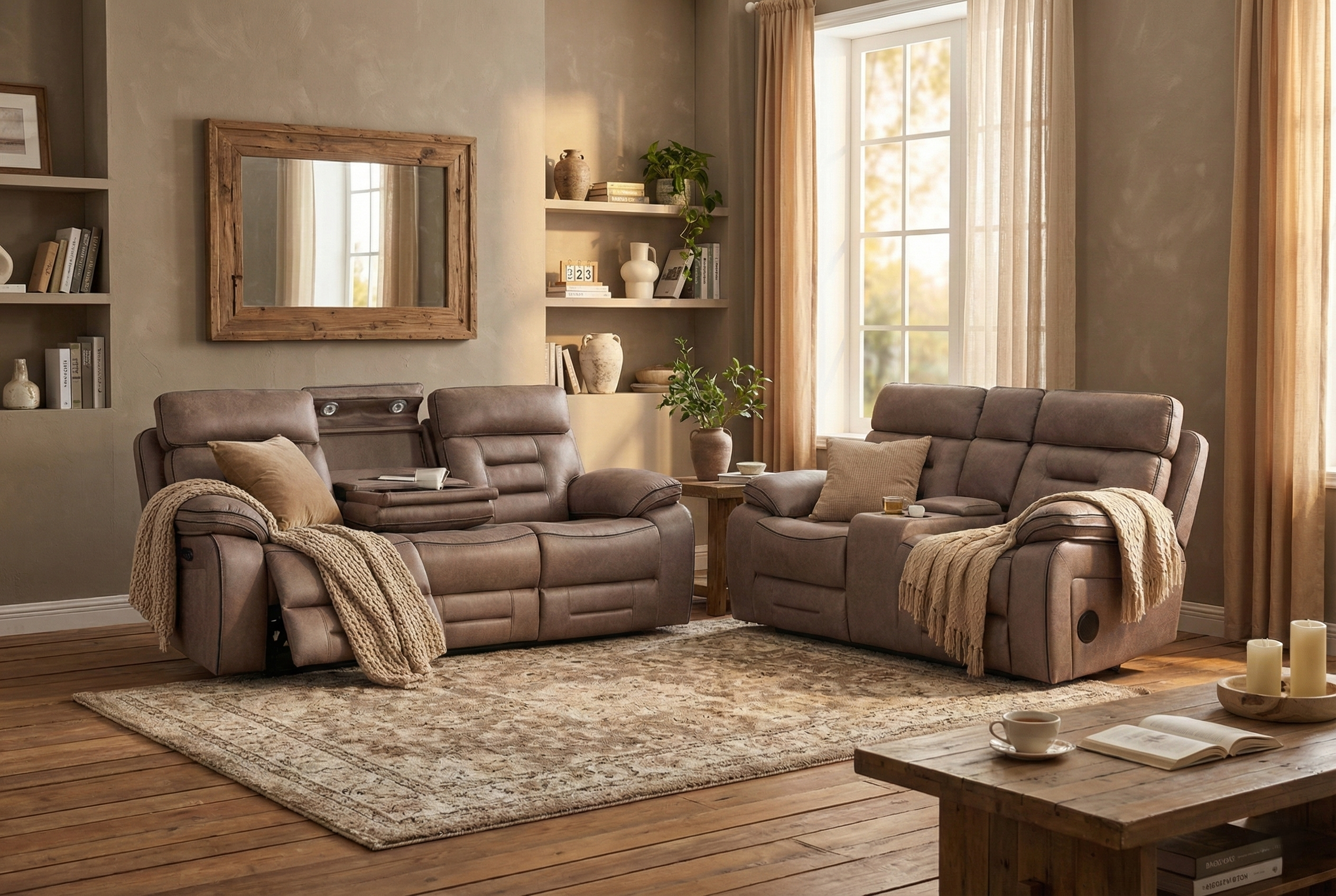 Chelsea Electric Recliner Sofa 3+2 Seater Set - With Cooling Cup-Holders/Bluetooth Speakers/Wireless Charging/USB Charging Ports