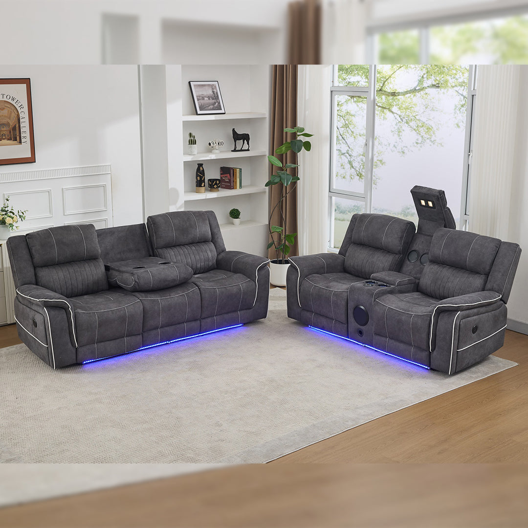 Geneva Pro Fabric Electric Recliner Sofa 3+2 Seater Set - 3+2 Seater Sofa With Bluetooth/Cooling Cup-Holders/LED Lights Island of Comfort Ltd