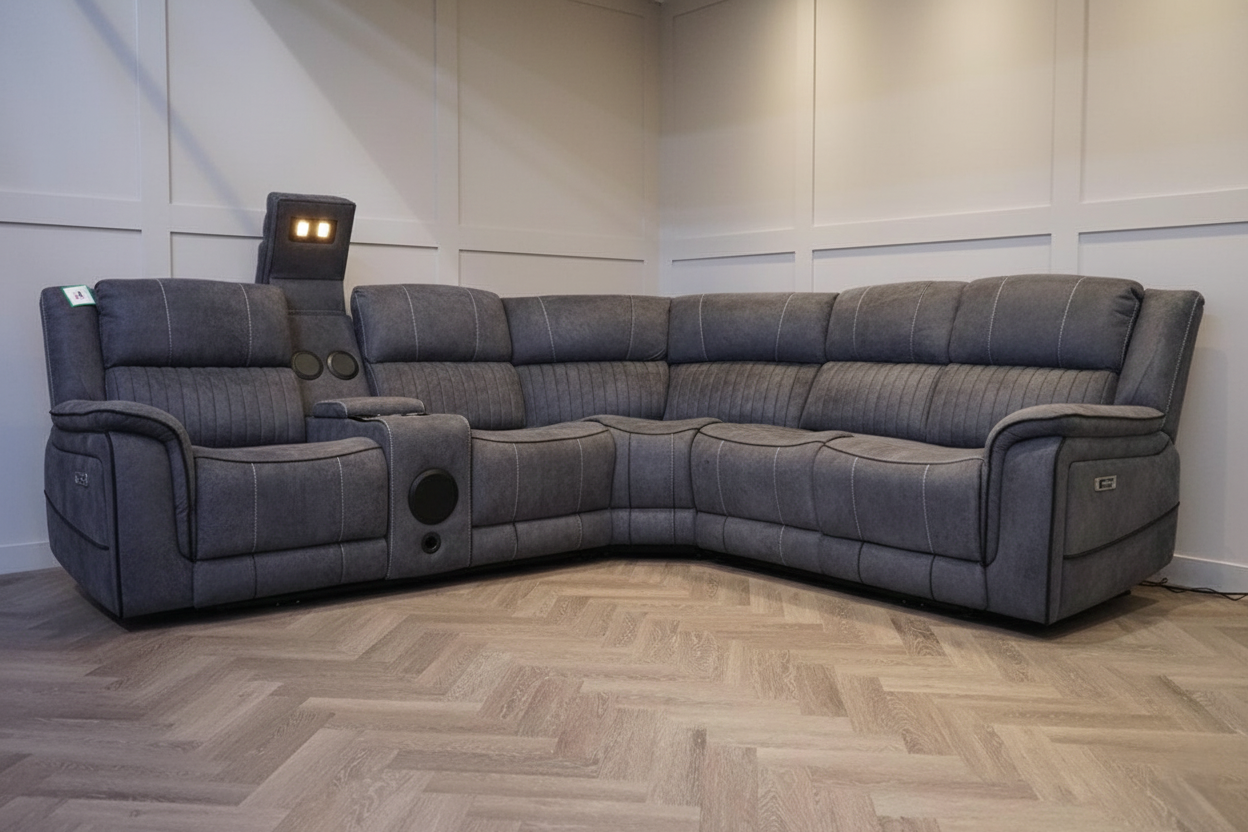 Geneva Pro Fabric Electric Recliner Corner Sofa With Cup Holders