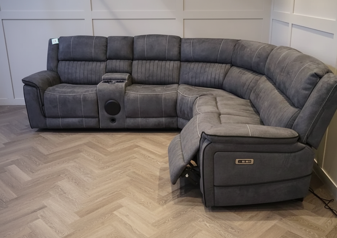 Geneva Pro Fabric Electric Recliner Corner Sofa With Cup Holders