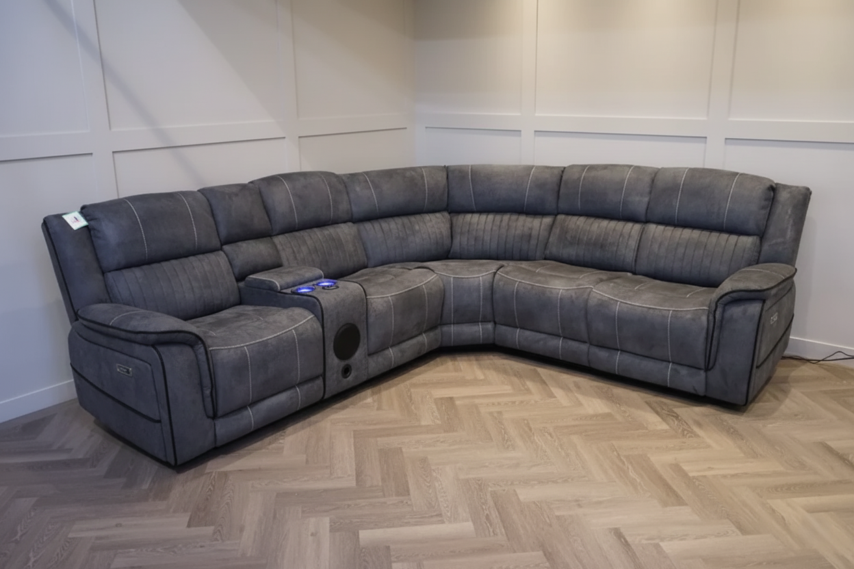 Geneva Pro Fabric Electric Recliner Corner Sofa With Cup Holders