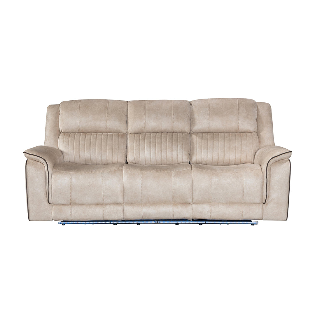 Geneva Pro Fabric Electric Recliner Sofa 3+2 Seater Set (Beige)- 3+2 Seater Sofa With Bluetooth/Cooling Cup-Holders/LED Lights/Wireless Charging/USB Charging Ports