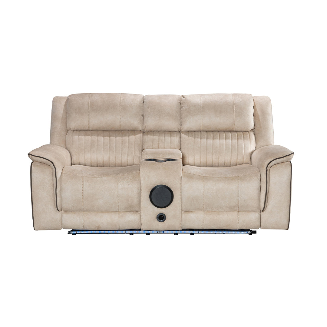 Geneva Pro Fabric Electric Recliner Sofa 3+2 Seater Set (Beige)- 3+2 Seater Sofa With Bluetooth/Cooling Cup-Holders/LED Lights/Wireless Charging/USB Charging Ports