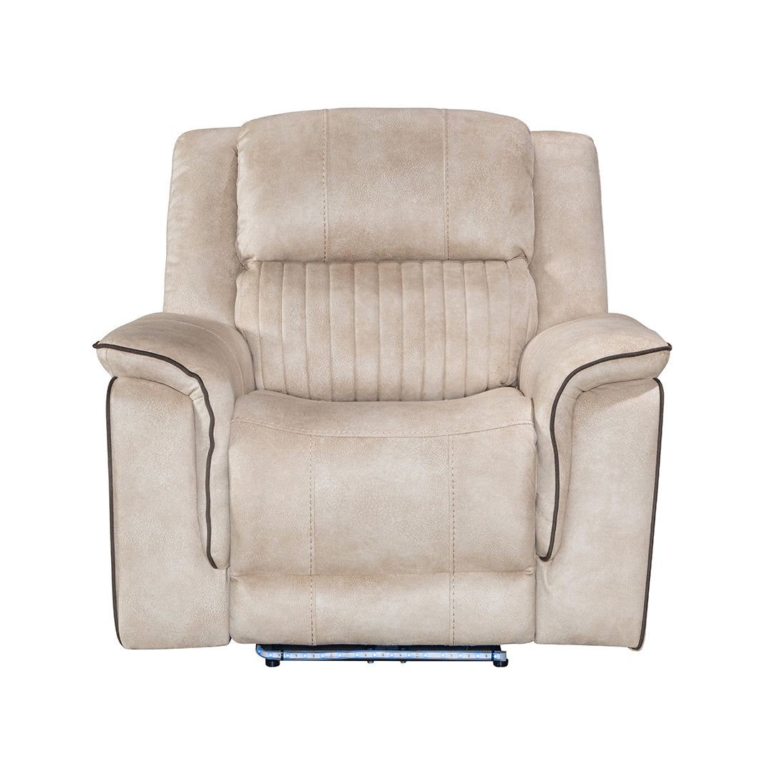 Geneva Pro Fabric Electric Recliner Sofa 3+2 Seater Set (Beige)- 3+2 Seater Sofa With Bluetooth/Cooling Cup-Holders/LED Lights/Wireless Charging/USB Charging Ports