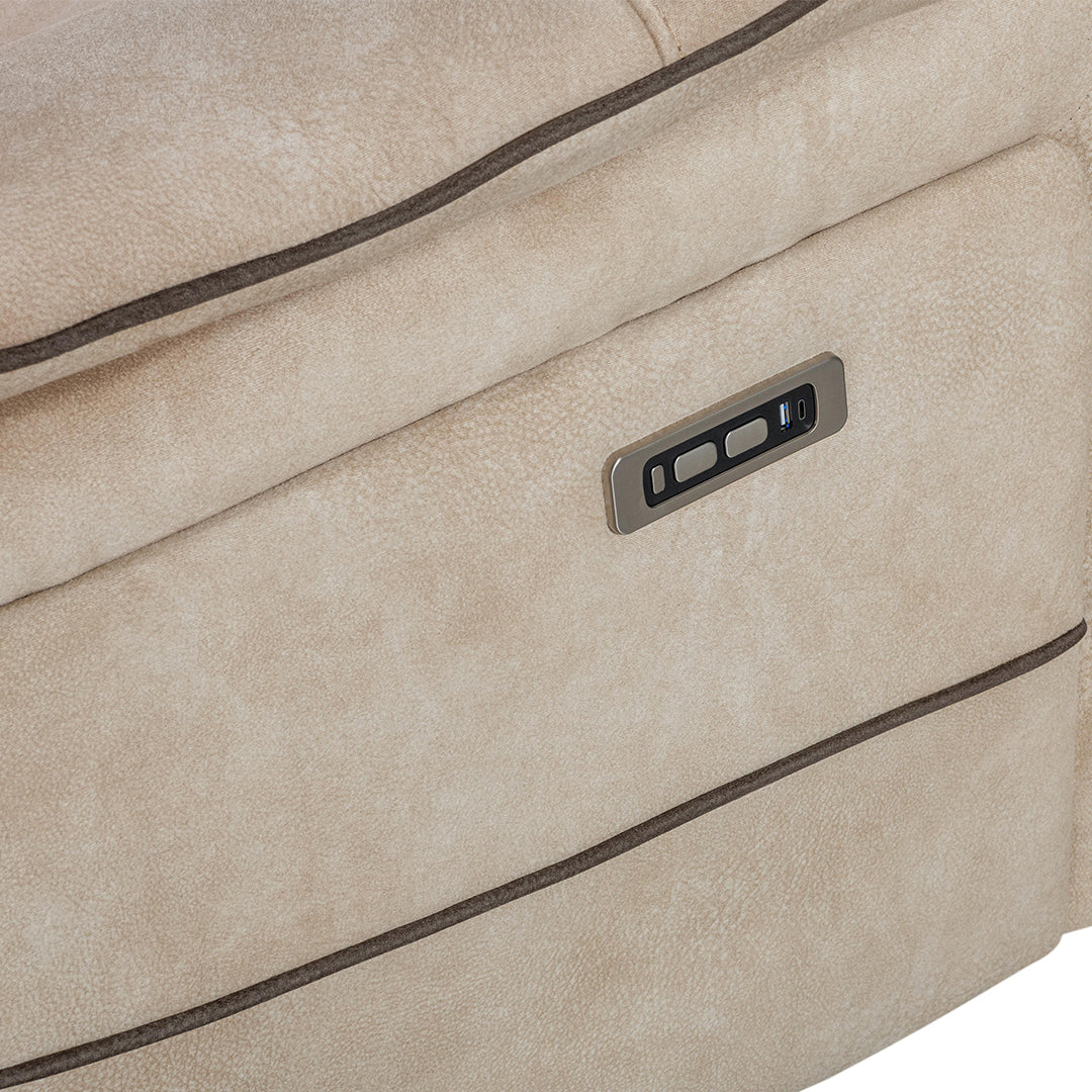 Geneva Pro Fabric Electric Recliner Corner Sofa With Cup Holders (Beige) - Fabric Corner Sofa With Cooling Cup-Holders/LED Lights/Bluetooth Speakers/Wireless Charging Pad/USB Charging Ports