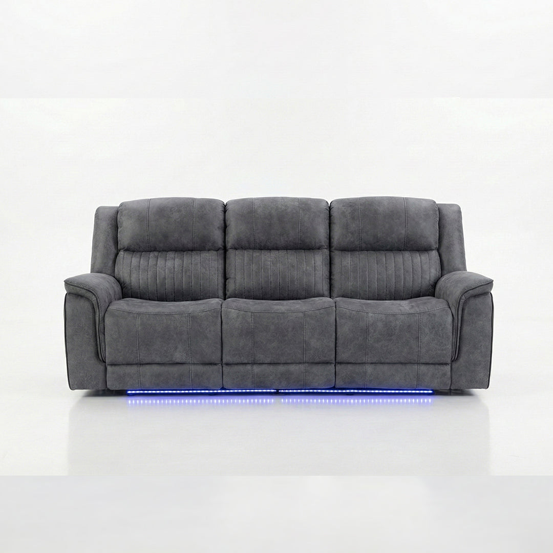 Geneva Pro Fabric Electric Recliner Sofa 3+2 Seater Set - 3+2 Seater Sofa With Bluetooth/Cooling Cup-Holders/LED Lights/Wireless Charging/USB Charging Ports