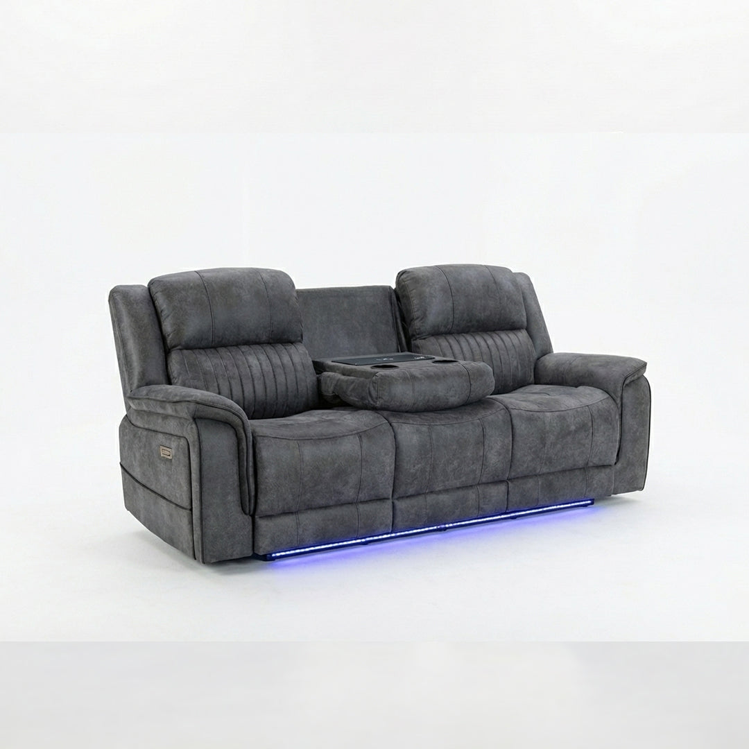 Geneva Pro Fabric Electric Recliner Sofa 3+2 Seater Set - 3+2 Seater Sofa With Bluetooth/Cooling Cup-Holders/LED Lights/Wireless Charging/USB Charging Ports