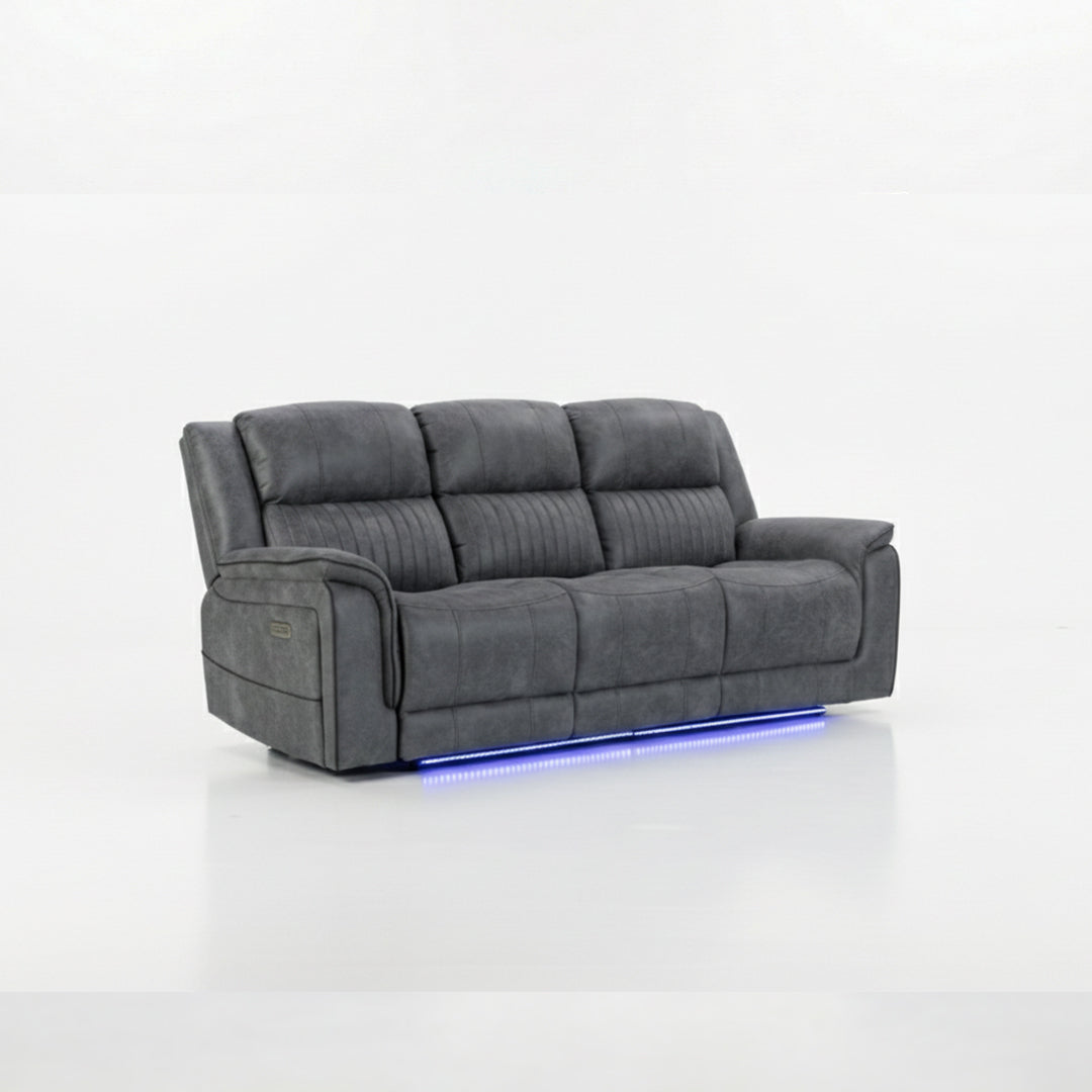 Geneva Pro Fabric Electric Recliner Sofa 3+2 Seater Set - 3+2 Seater Sofa With Bluetooth/Cooling Cup-Holders/LED Lights/Wireless Charging/USB Charging Ports
