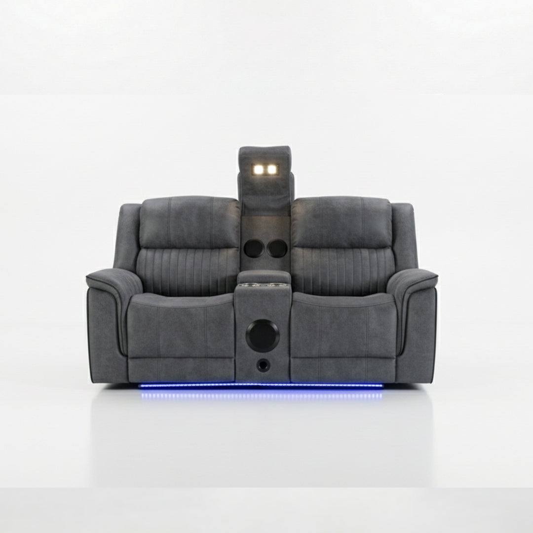 Geneva Pro Fabric Electric Recliner Sofa 3+2 Seater Set - 3+2 Seater Sofa With Bluetooth/Cooling Cup-Holders/LED Lights/Wireless Charging/USB Charging Ports
