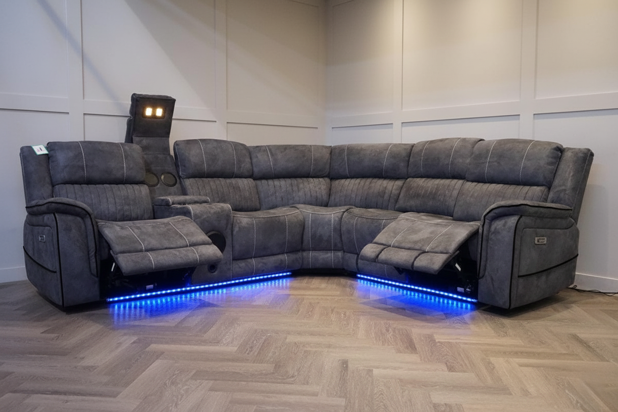 Geneva Pro Fabric Electric Recliner Corner Sofa With Cup Holders